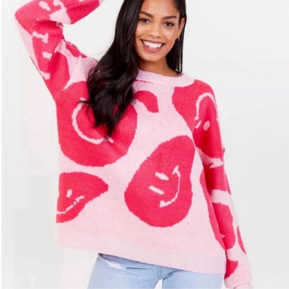ALTAR’D STATE Oversized Smiley Face Sweater